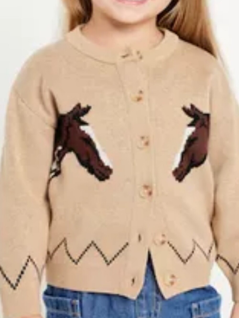 Old Navy Beige Horse Intarsia Cardigan Sweater Girls 5y